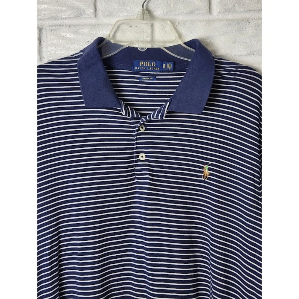 POLO Ralph Lauren Men's size XL polo short sleeve Blue White stripe Classic